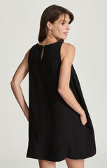 Linen Mini Shift Dress In Black