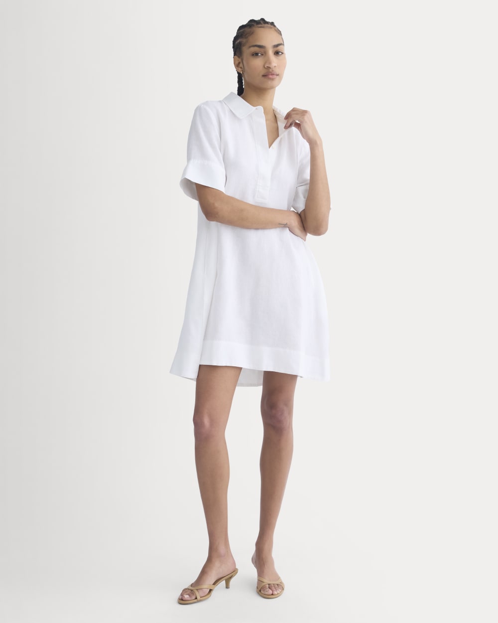 Mini Popover Shirtdress In Linen | White