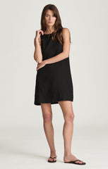 Linen Mini Shift Dress In Black