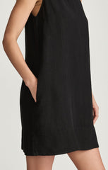Linen Mini Shift Dress In Black