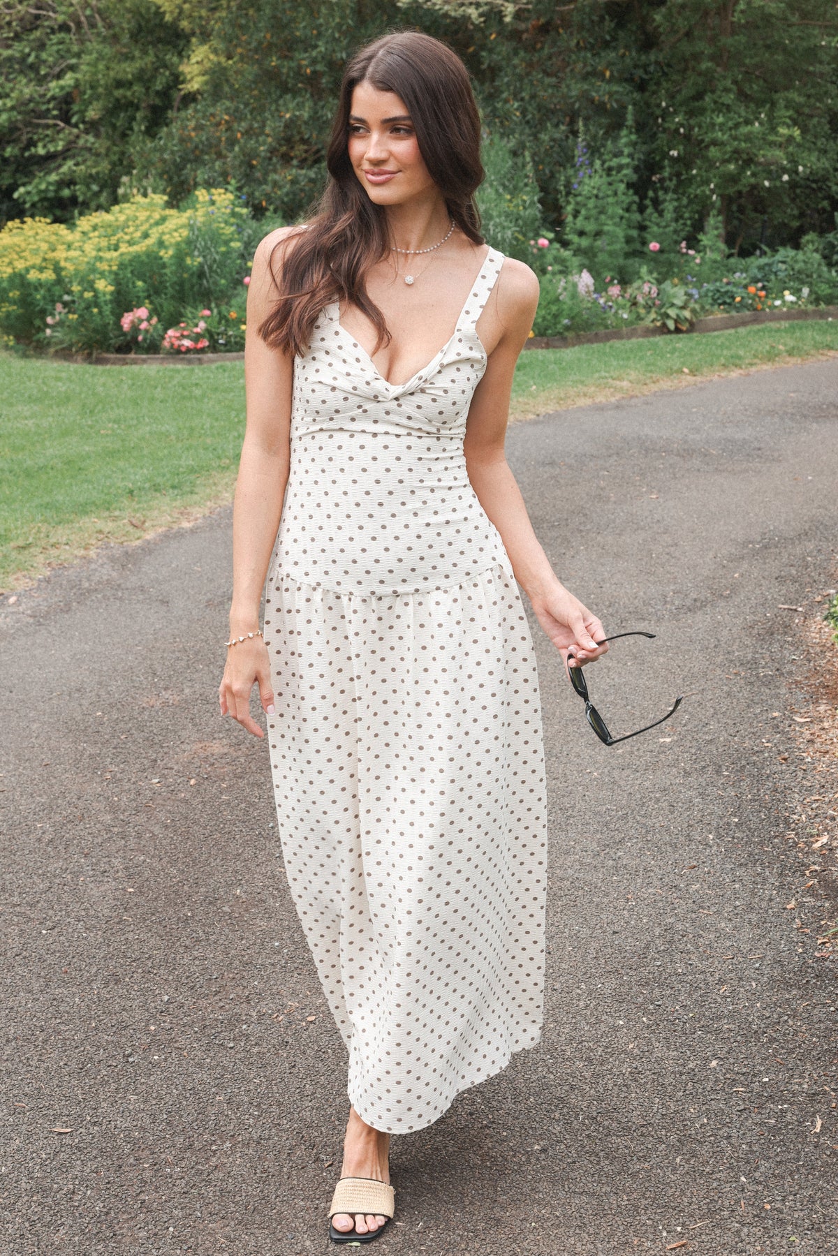 Sophina Midi Dress - Brown Polka Dot