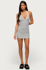 Joan Striped Halter Neck Mini Dress